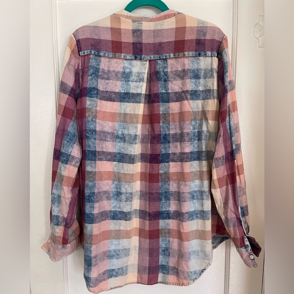 Anthropologie Plaid Flannel V-Neck with Ruffles - Picture 3 of 3